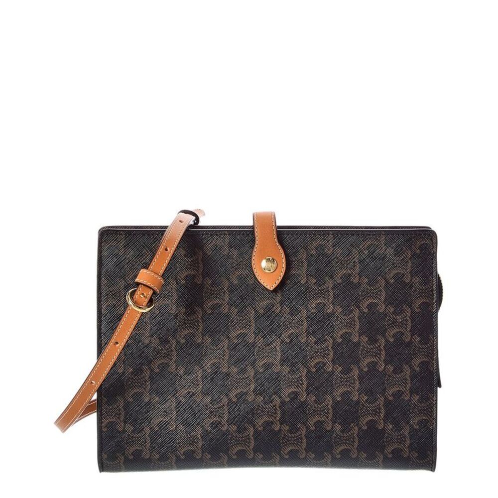 Celine Small Note Book Triomphe Canvas & Leather Crossbody, Brown